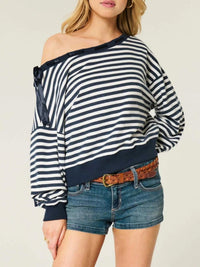 Striped Off-Shoulder Ribbon Accent Sweatshirt 100100561585200 31 Affordable Fashion Under $100 Jerry's Apparel 