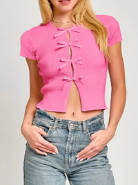Bow Round Neck Short Sleeve T-Shirt