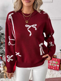 Bow Round Neck Long Sleeve Sweater 100100535010492 44 Affordable Fashion Under $100 Jerry's Apparel 