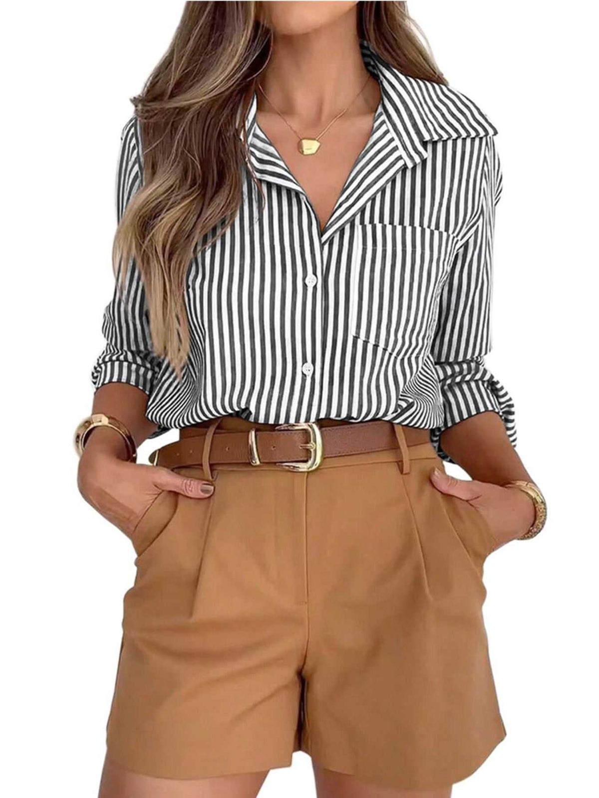 Striped Button-Down Long Sleeve Shirt 100100481859985 43 Affordable Fashion Under $100 Jerry's Apparel 
