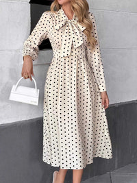 Polka Dot Tie Front Long Sleeve Midi Dress 100100412285779 42 Gifts for Her Jerry's Apparel 