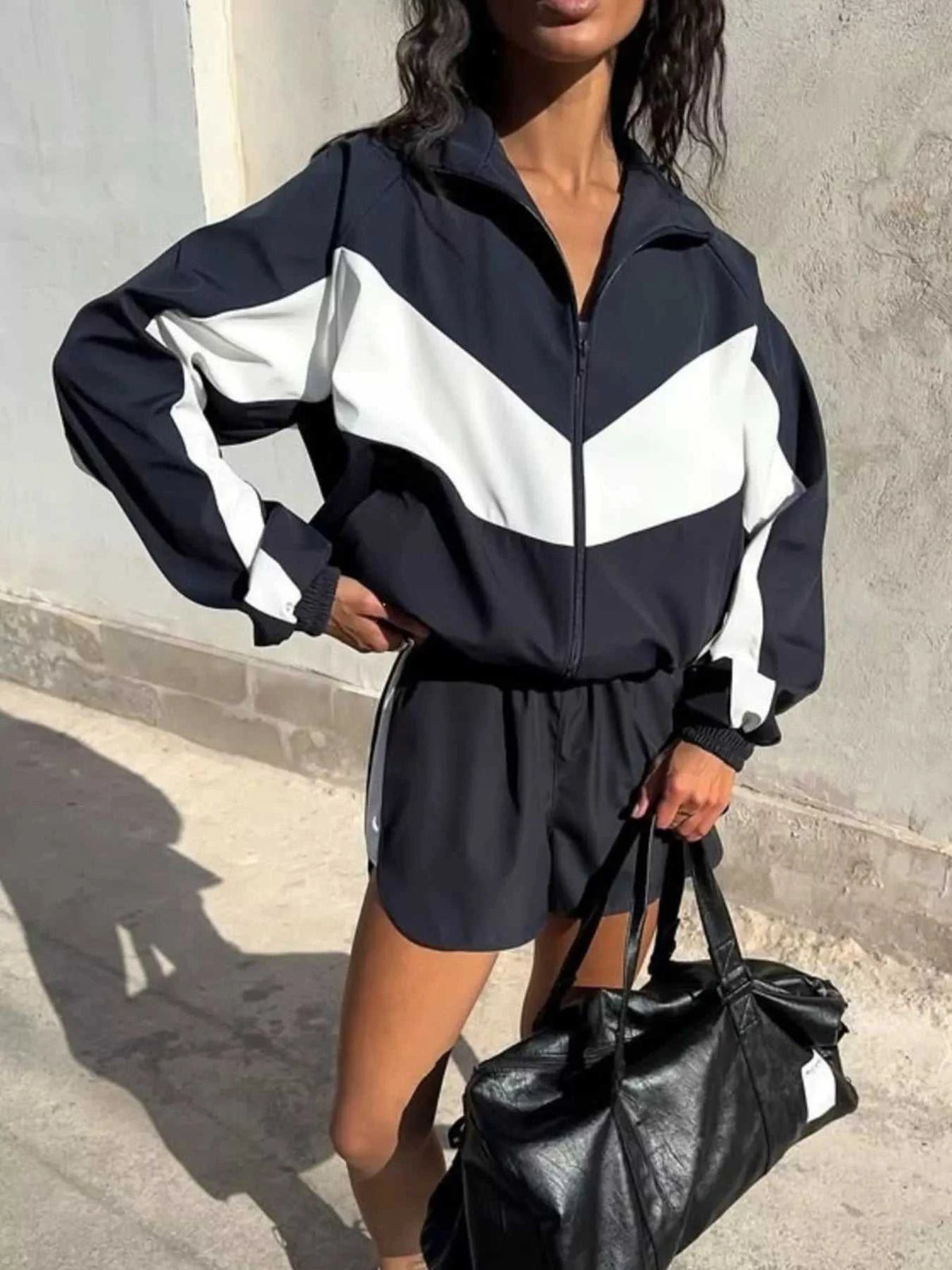 Color Block Zip Up Outerwear and Shorts Set 100100080069913 58 Affordable Fashion Under $100 Jerry's Apparel 
