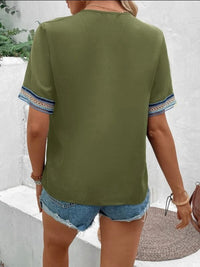 Full Size V-Neck Short Sleeve Blouse