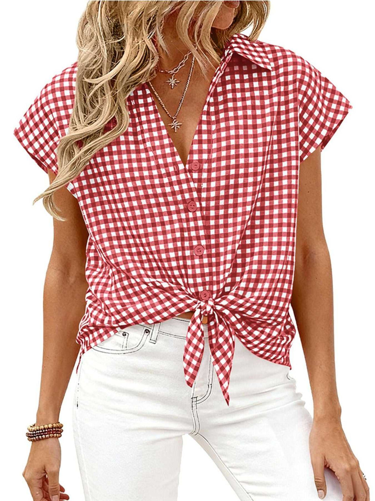 Gingham Print Button-Down Shirt 100100535526342 33 Affordable Fashion Under $100 Jerry's Apparel 