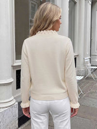 Ruffle Trim Pearl Button V-Neck Knit Top 100100535859062 43 Affordable Fashion Under $100 Jerry's Apparel 