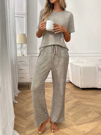 Ribbed Knit Short Sleeve Top and Pants Lounge Set 100100838010625 40 Affordable Fashion Under $100 Jerry's Apparel 