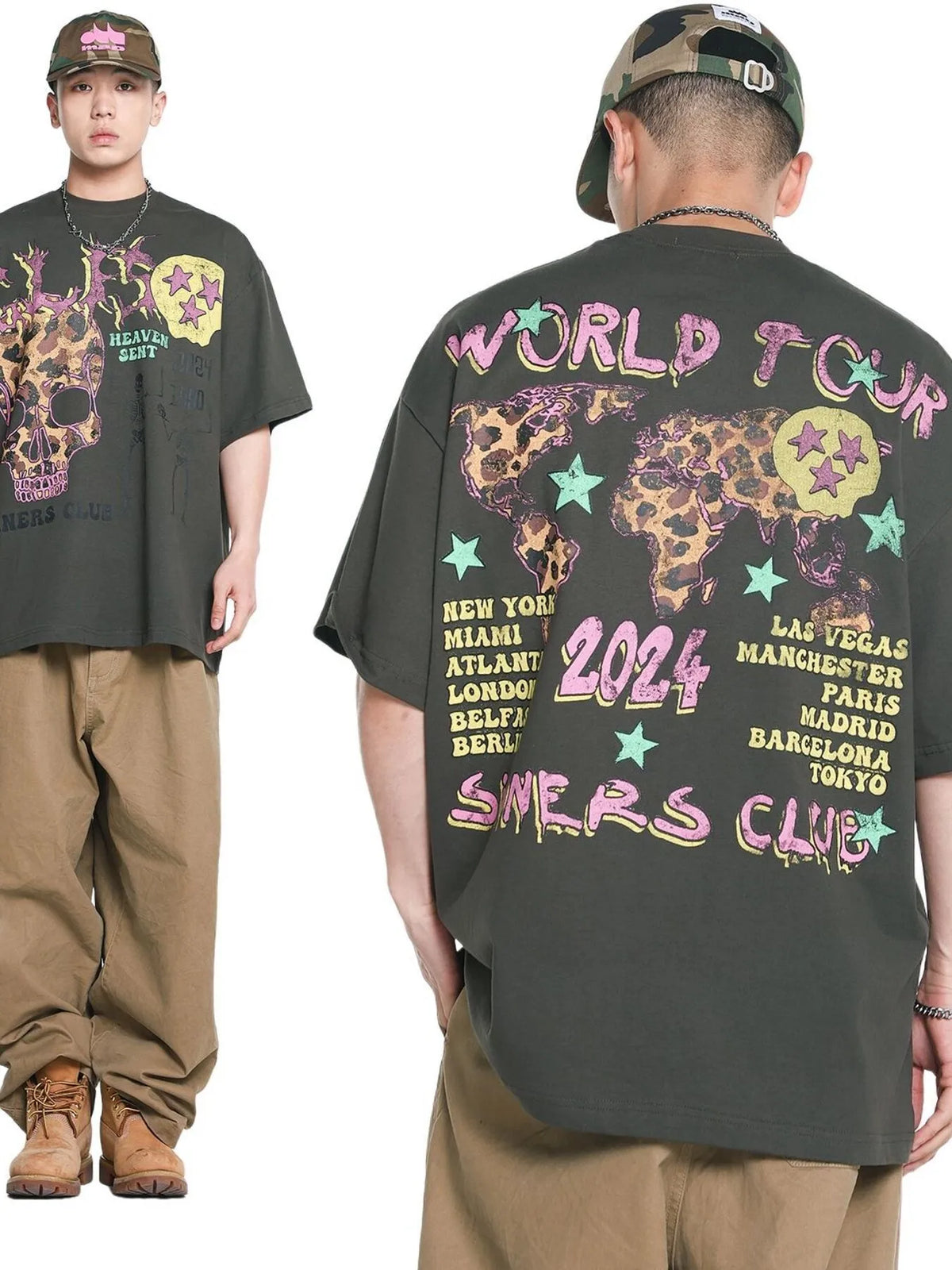 Men's Skull Graphic Short Sleeve Oversized T-Shirt