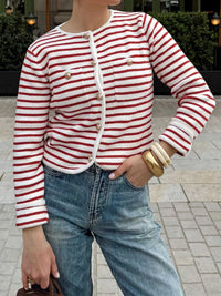 Striped Knit Button Up Cardigan 100100252809325 64 Women's Sweaters and Knitwear Jerry's Apparel 