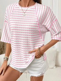 Casual Striped Raglan Sleeve Textured T-Shirt 101001019077269 38 Affordable Fashion Under $100 Jerry's Apparel 