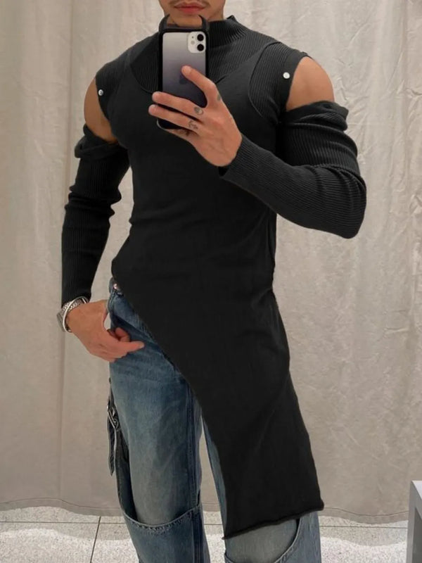 Men's Asymmetrical Mock Neck Cold Shoulder Top