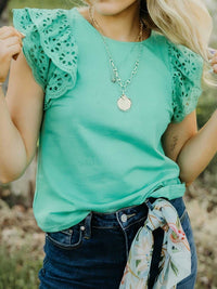 Eyelet Lace Ruffled Cap Sleeve Top 100100198342776 31 Affordable Fashion Under $100 Jerry's Apparel 
