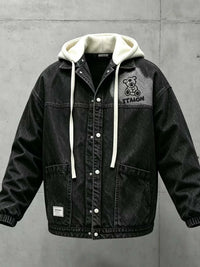 Men's Plus Size Streetwear Washed Snap Down Denim Jacket with Detachable Hood 104003065127742 91 Affordable Fashion Under $100 Jerry's Apparel 