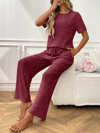 Ribbed Knit Short Sleeve Top and Pants Lounge Set 100100838010625 40 Affordable Fashion Under $100 Jerry's Apparel 