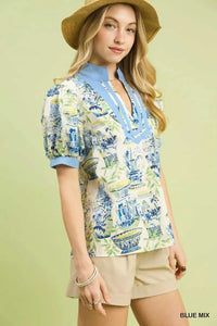 Umgee Abstract Print V-Neck Top 100100266891786 45 Affordable Fashion Under $100 Jerry's Apparel 