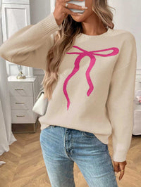Bow Round Neck Long Sleeve Sweater 100100577001870 48 Seasonal Fashion Collections Jerry's Apparel 