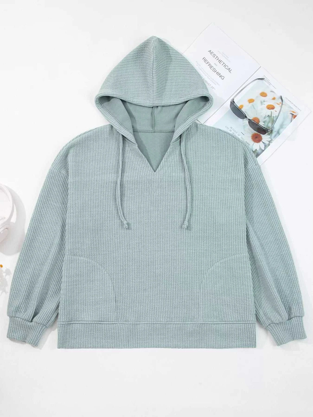 Ribbed Drop Shoulder Knit Hoodie 100100853787570 55 Affordable Fashion Under $100 Jerry's Apparel 