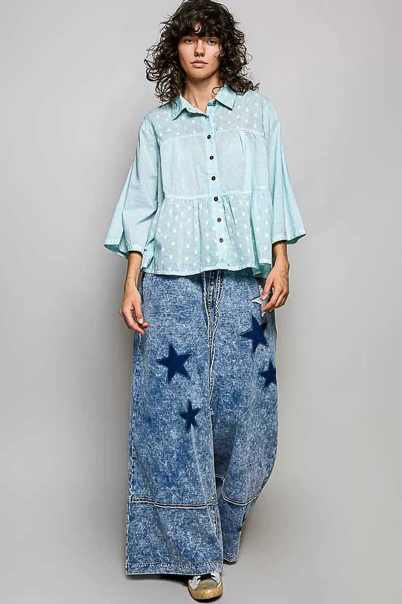POL Tonal Dot Weave Textured Button Front Shirt 100100853431748 50 Affordable Fashion Under $100 Jerry's Apparel 