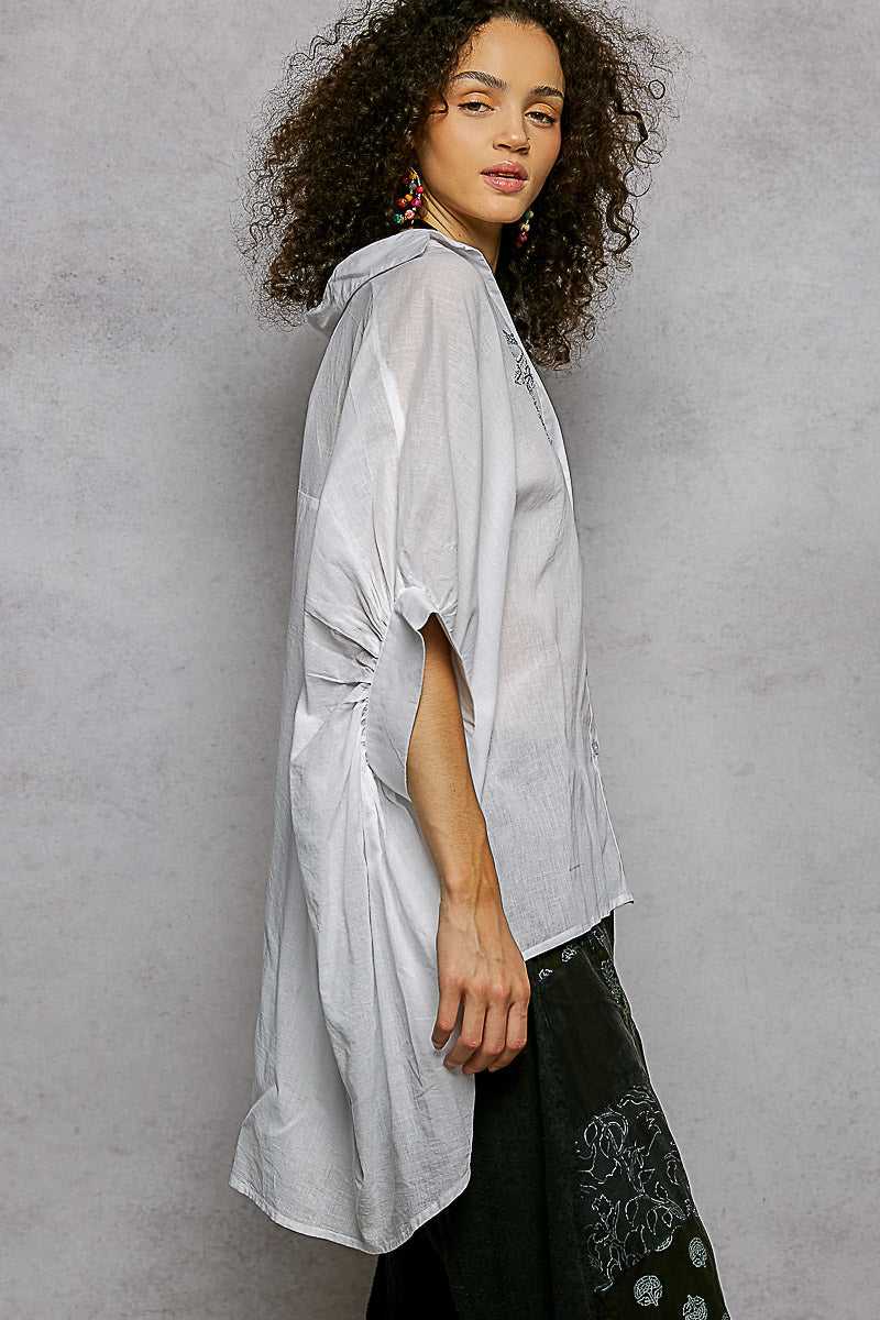POL Button Down Embroidered Floral High-Low Hem Shirt 100100387921484 45 Affordable Fashion Under $100 Jerry's Apparel 