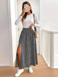 Floral Split Elastic Waist Maxi Skirt