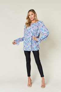 Full Size Printed Flounce Sleeve Blouse