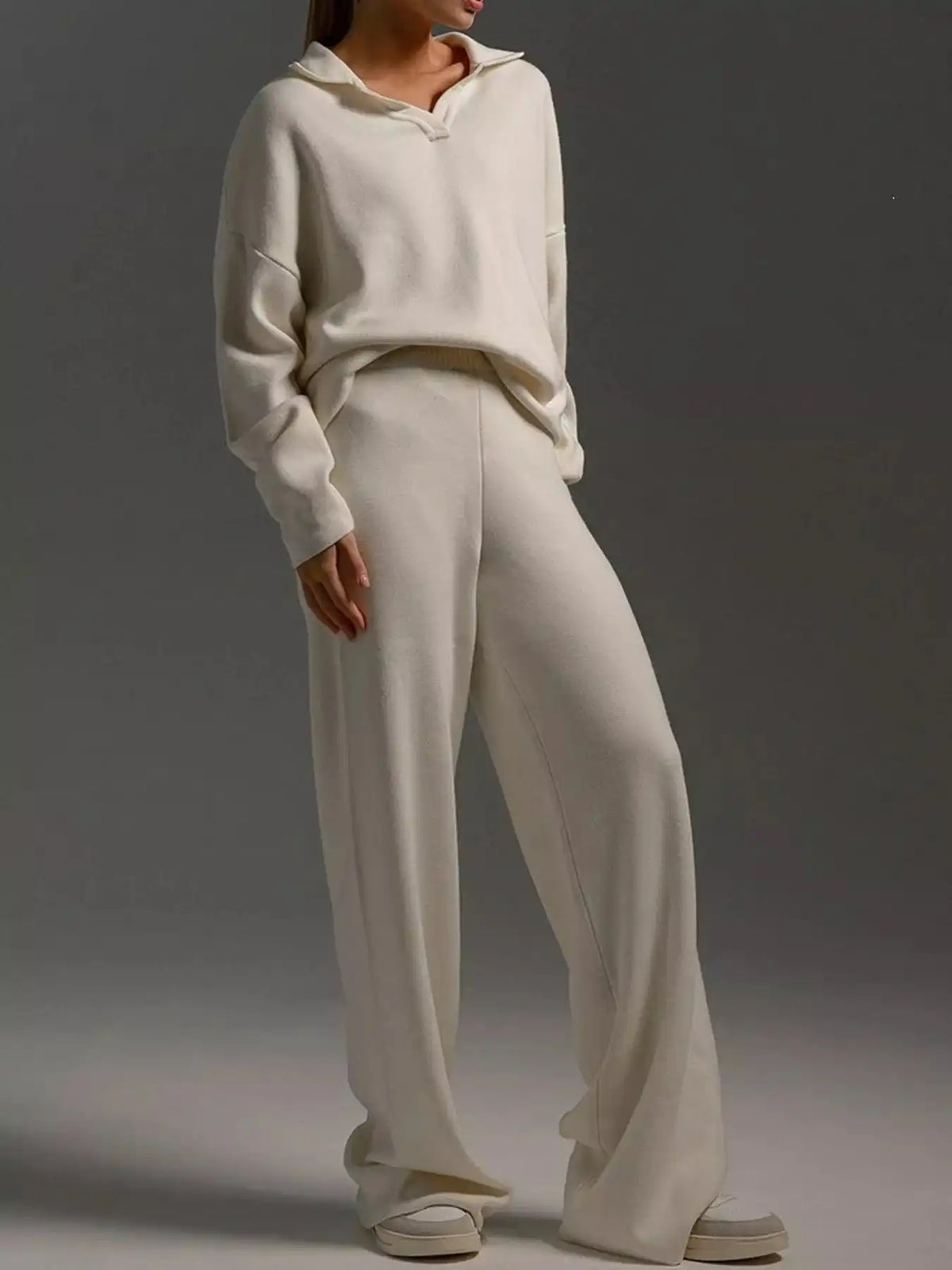 Polo Collar Top and Wide-Leg Pants Set 101001876960393 74 Affordable Fashion Under $100 Jerry's Apparel 