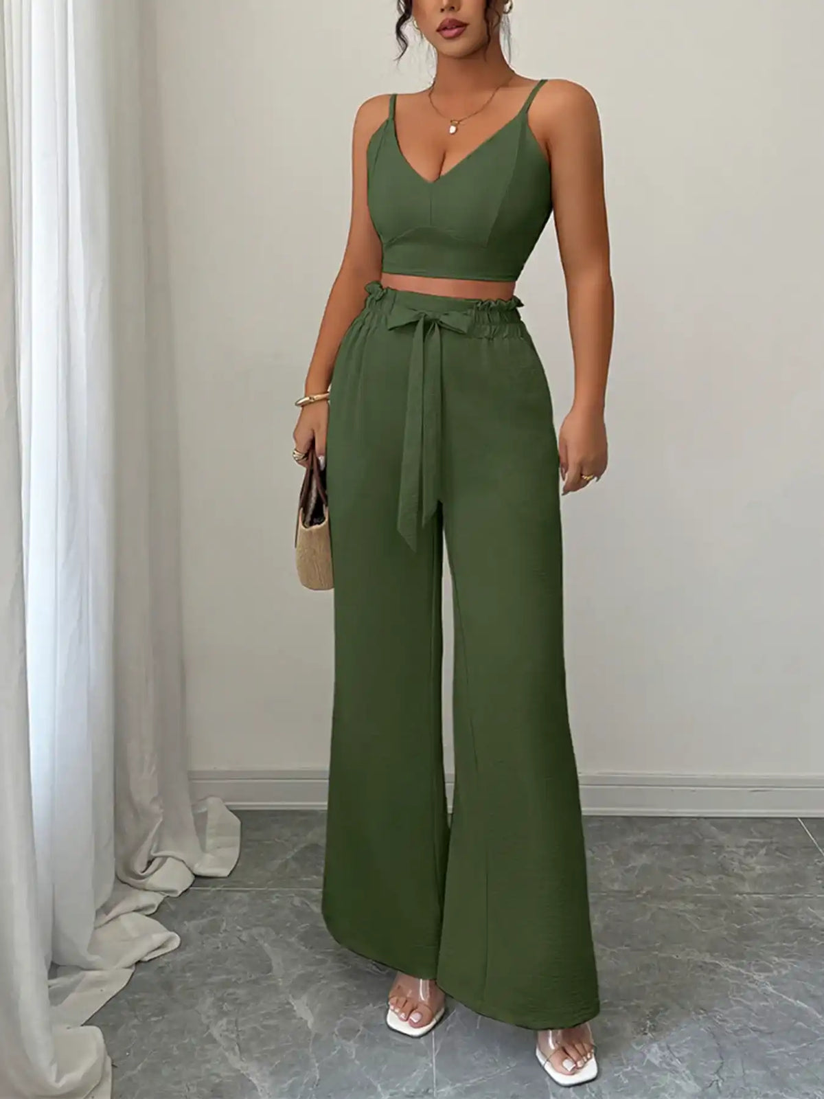 V-Neck Cami and Wide Leg Pants Set 100100127807386 60 Gifts for Her Jerry's Apparel 