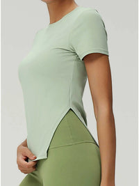 Full Size Slit Round Neck Short Sleeve Active T-Shirt Plus Size 100100177922329 28 Affordable Fashion Under $100 Jerry's Apparel 
