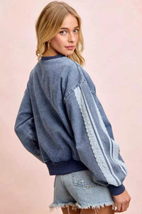 BiBi Washed Denim Lace Contrast Sided Sweatshirt 100100756531525 56 Affordable Fashion Under $100 Jerry's Apparel 