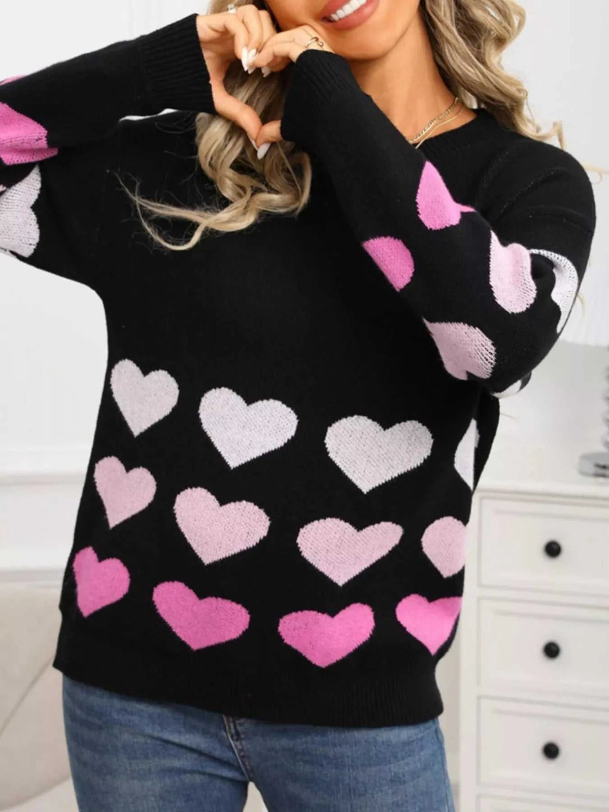 Valentine's Day Heart Pattern Crew Neck Sweater 100100455921910 49 Affordable Fashion Under $100 Jerry's Apparel 