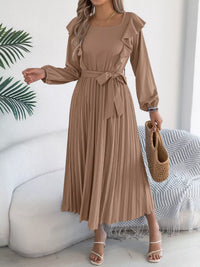 Ruffled Pleated Midi Dress with Waist Tie 101001197851740 44 Affordable Fashion Under $100 Jerry's Apparel 