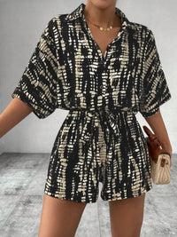 Tie Dye Print Collar Neck Short Sleeve Romper