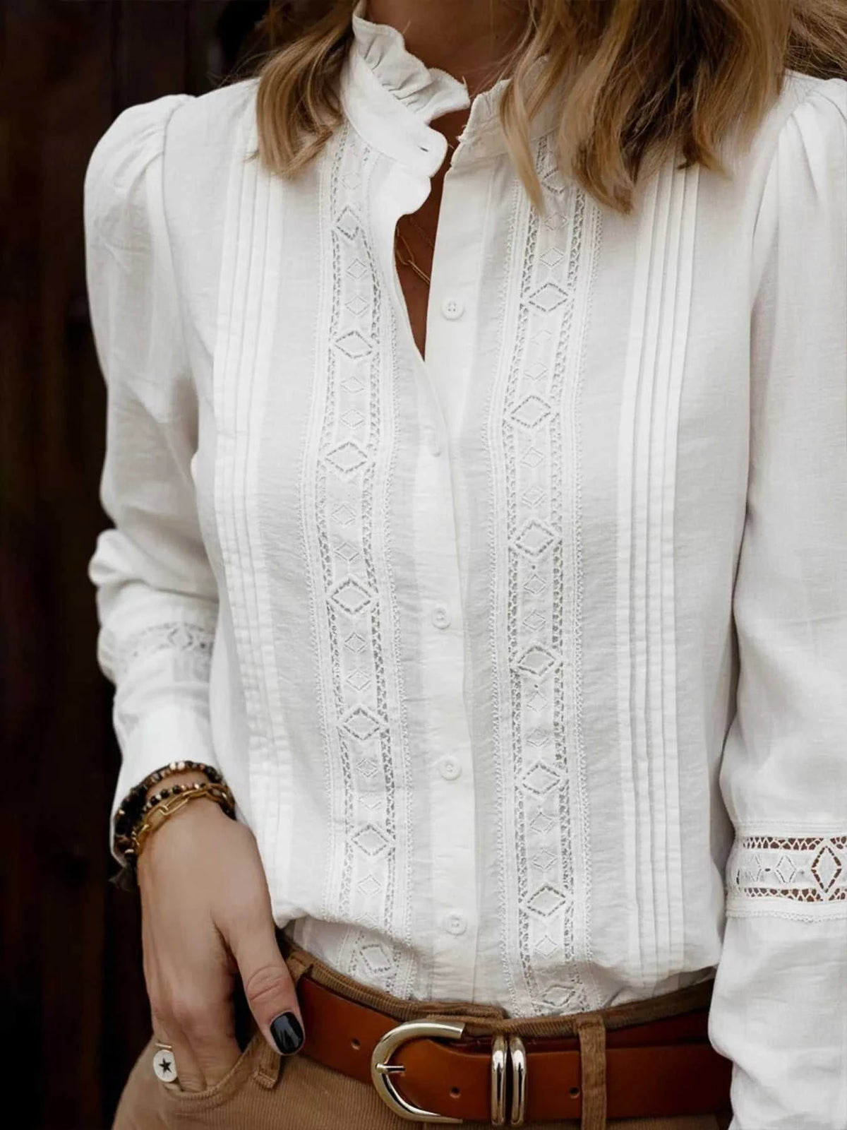 Lace Trim Long Sleeve Shirt 100100283279999 50 Affordable Fashion Under $100 Jerry's Apparel 