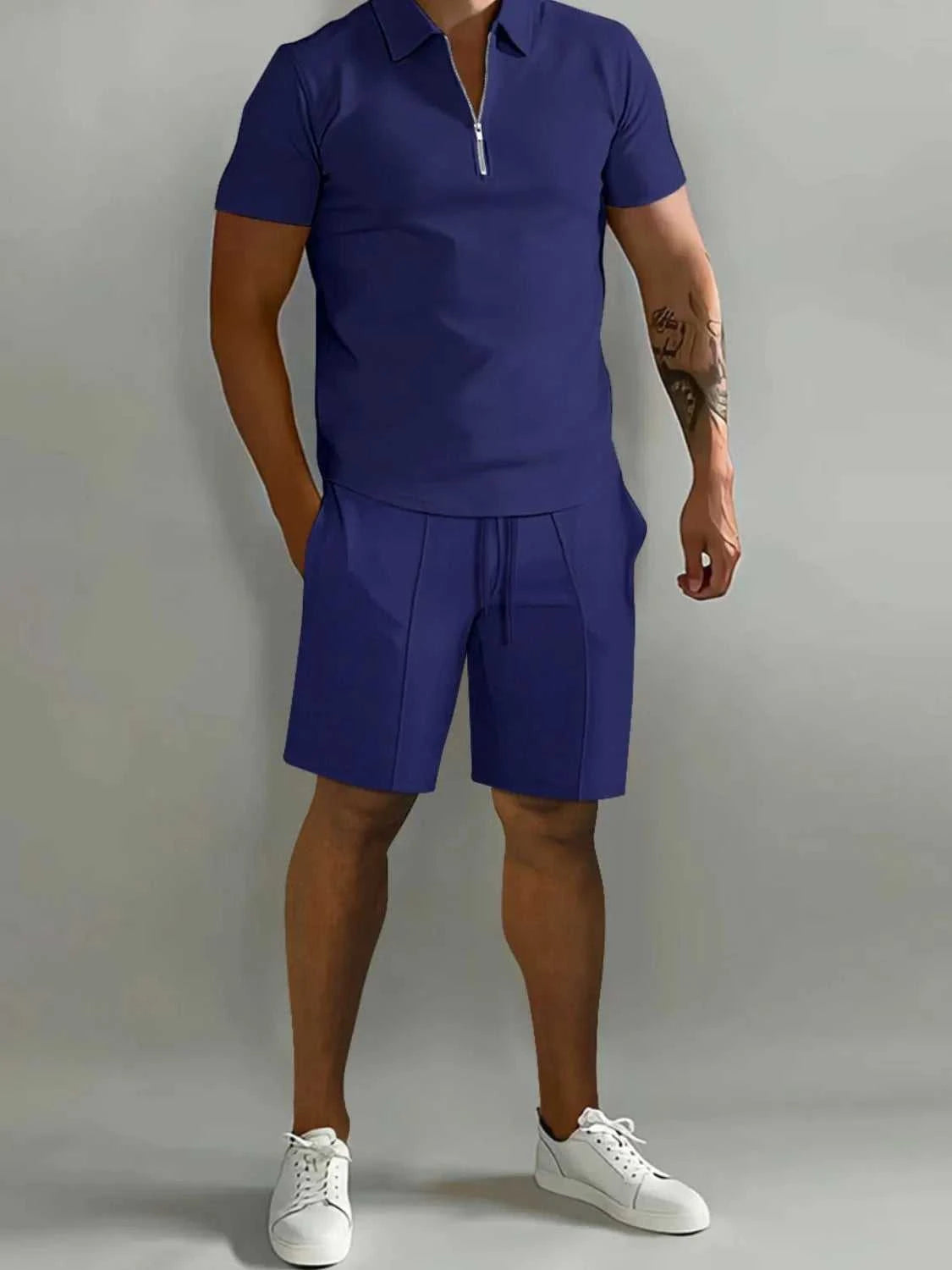 Men's Full Size Collared Neck Short Sleeve Top and Shorts Set Plus Size 100400205310003 33 Affordable Fashion Under $100 Jerry's Apparel 