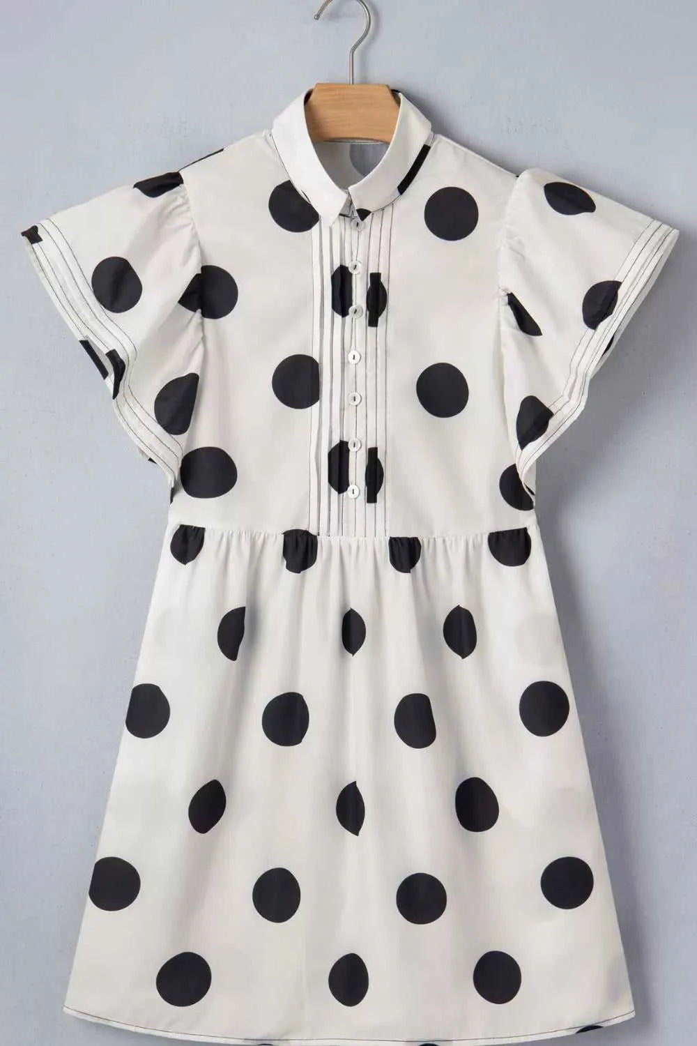 Polka Dot Print Half Button Ruffled Short Sleeve Loose Mini Dress 100100012871673 57 Affordable Fashion Under $100 Jerry's Apparel 