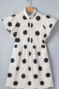 Polka Dot Print Half Button Ruffled Short Sleeve Loose Mini Dress 100100012871673 57 Affordable Fashion Under $100 Jerry's Apparel 