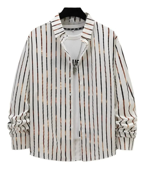 Men's Full Size Striped Button Up Long Sleeve Shirt Plus Size