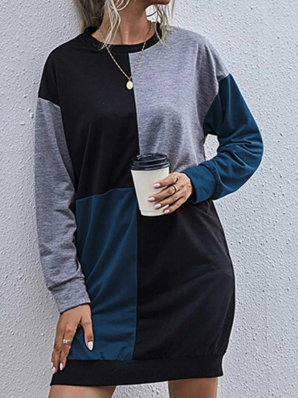 Color Block Casual Long Sleeve Mini Dress 100100333522712 29 Gifts for Her Jerry's Apparel 