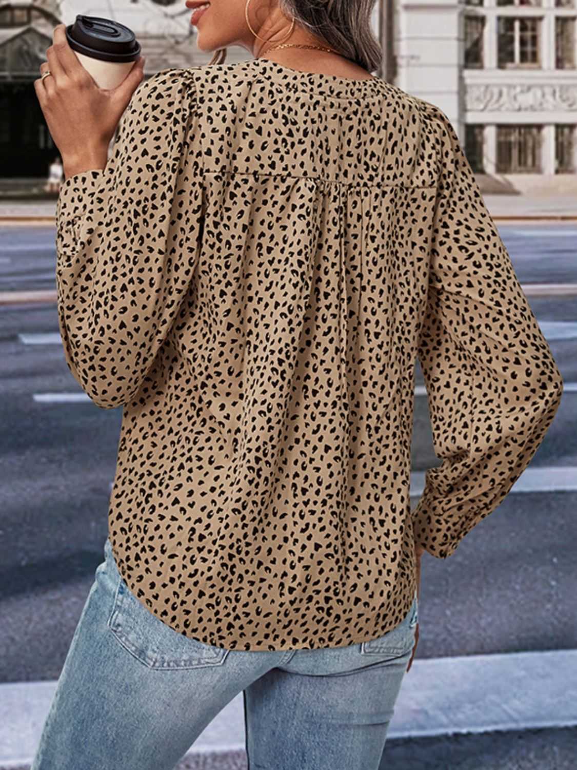Perfee Leopard Notched Neck Puff Sleeve Blouse 100100857521849 29 Affordable Fashion Under $100 Jerry's Apparel 