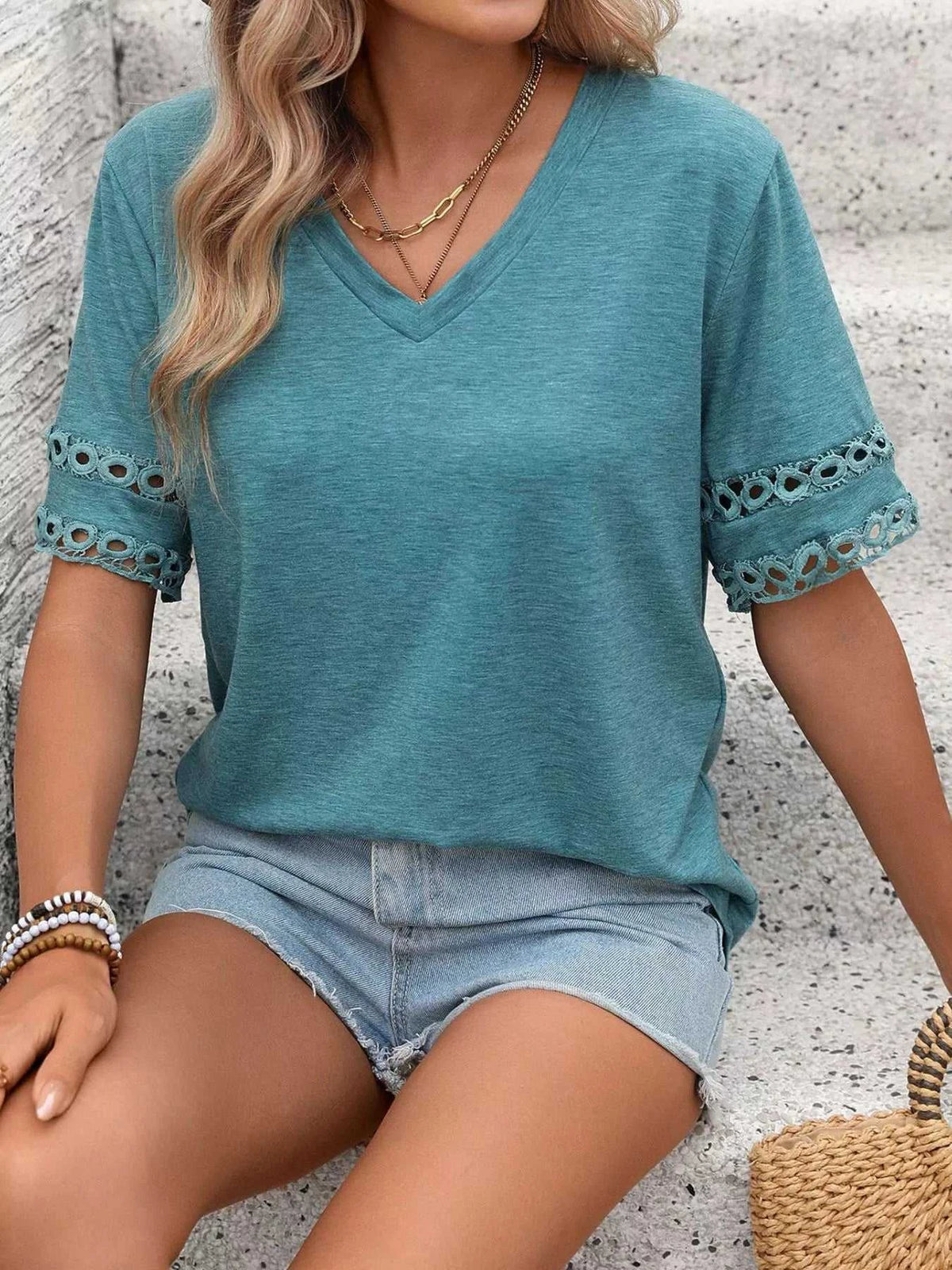 V-Neck Hollow-Out Sleeve T-Shirt 100100632201866 28 Affordable Fashion Under $100 Jerry's Apparel 