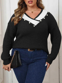 Plus Size Contrast Trim Button-Decorated Sweater 101002671808659 34 Affordable Fashion Under $100 Jerry's Apparel 