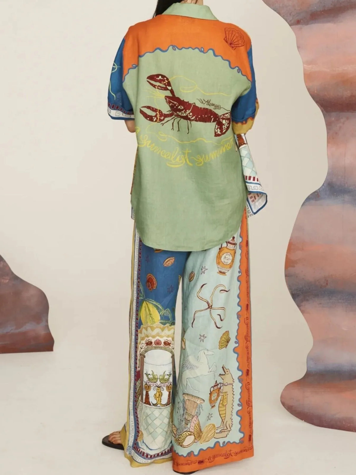 Printed Button Up Shirt and Pants Set