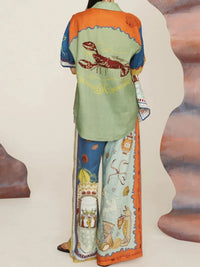 Printed Button Up Shirt and Pants Set