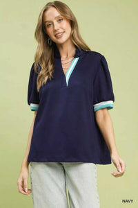 Umgee Luxe knit Contrast Trim Puff Sleeve Top 100100435121072 49 Affordable Fashion Under $100 Jerry's Apparel 