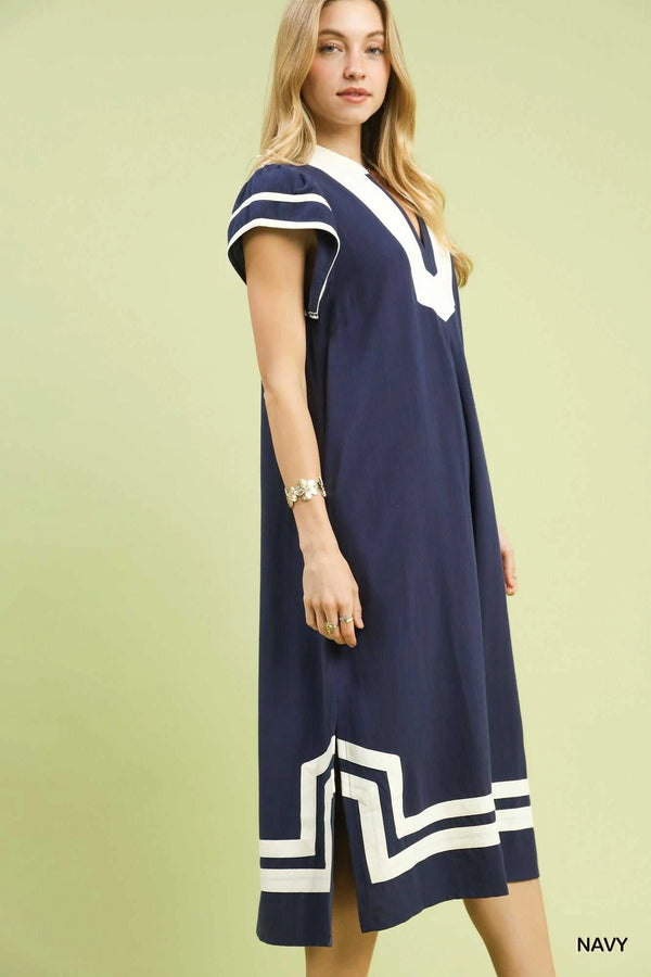 Umgee Linen Cotton Contrast Neckline Midi Dress 100100061321172 62 Affordable Fashion Under $100 Jerry's Apparel 