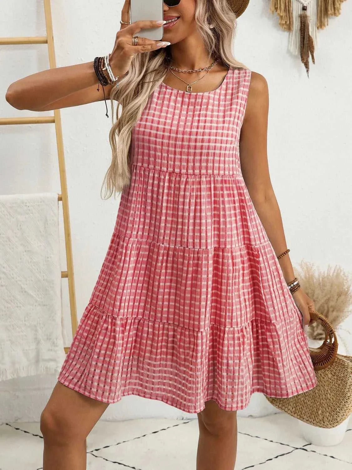 Plaid Round Neck Sleeveless Mini Dress 100100093541083 32 Affordable Fashion Under $100 Jerry's Apparel 