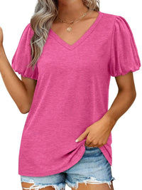 V-Neck Puff Sleeve Casual T-Shirt