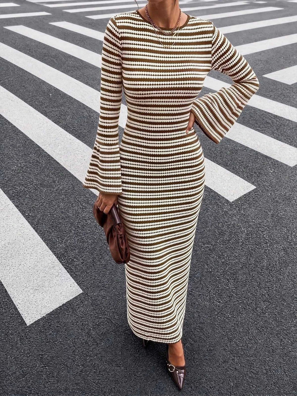Striped Flare Sleeve Ribbed Knit Dress 101002374849166 47 Affordable Fashion Under $100 Jerry's Apparel 