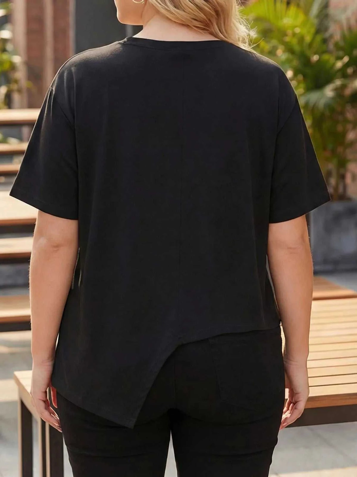 Plus Size Asymmetrical Button Decor Short Sleeve T-Shirt 100100218332684 34 Affordable Fashion Under $100 Jerry's Apparel 