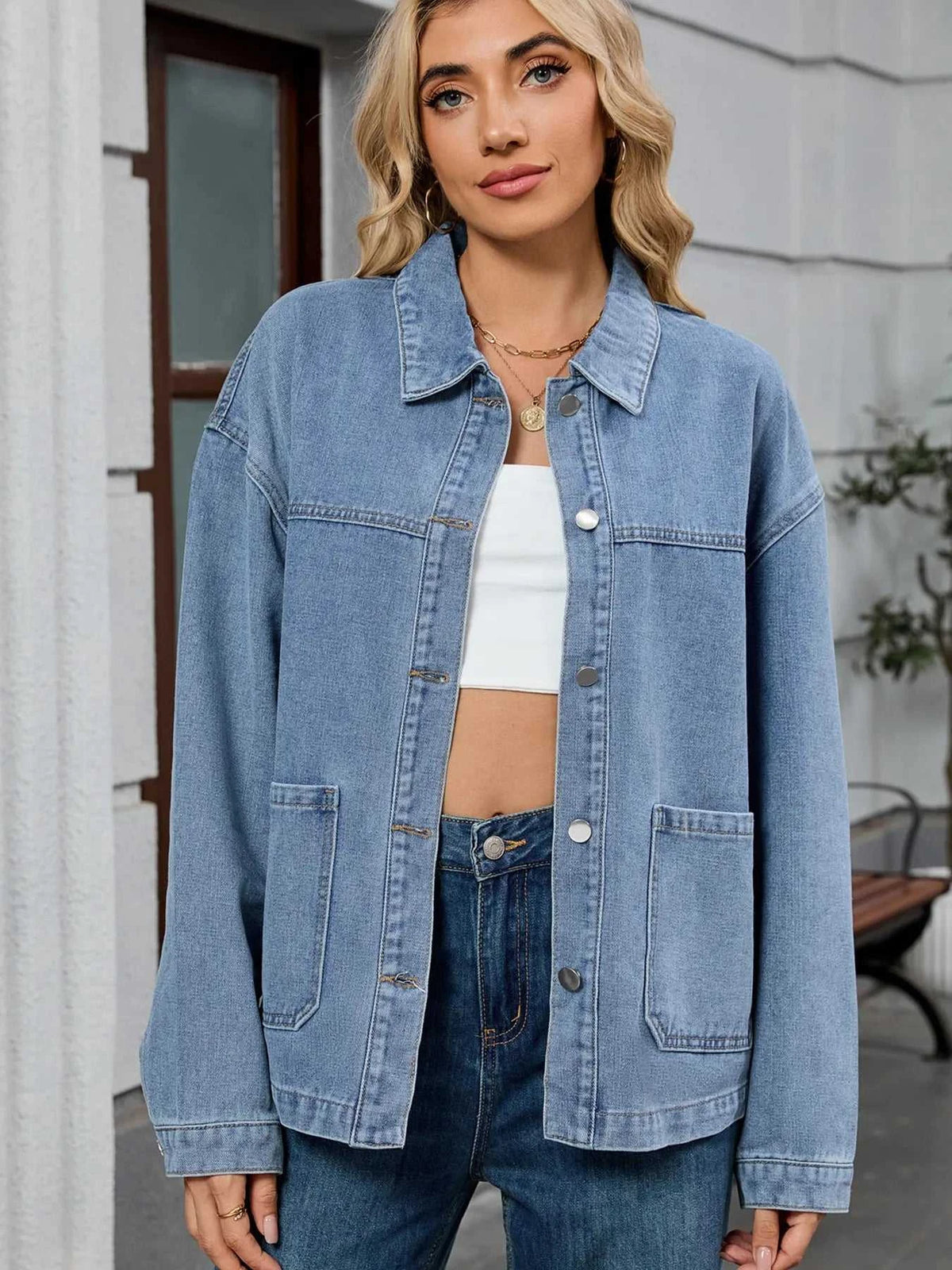 Washed Oversized Button Down Denim Jacket 100100406809347 62 Affordable Fashion Under $100 Jerry's Apparel 