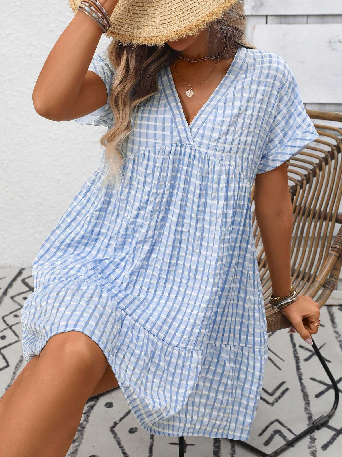 Plaid V-Neck Ruffle Hem Mini Dress 100100856082882 43 Affordable Fashion Under $100 Jerry's Apparel 